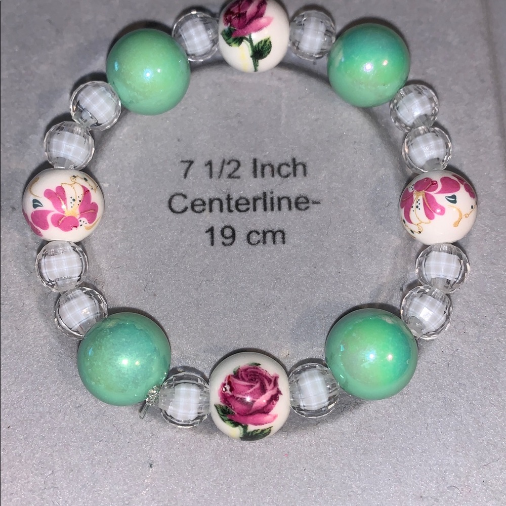 Rose and iridescent beaded stretch bracelet